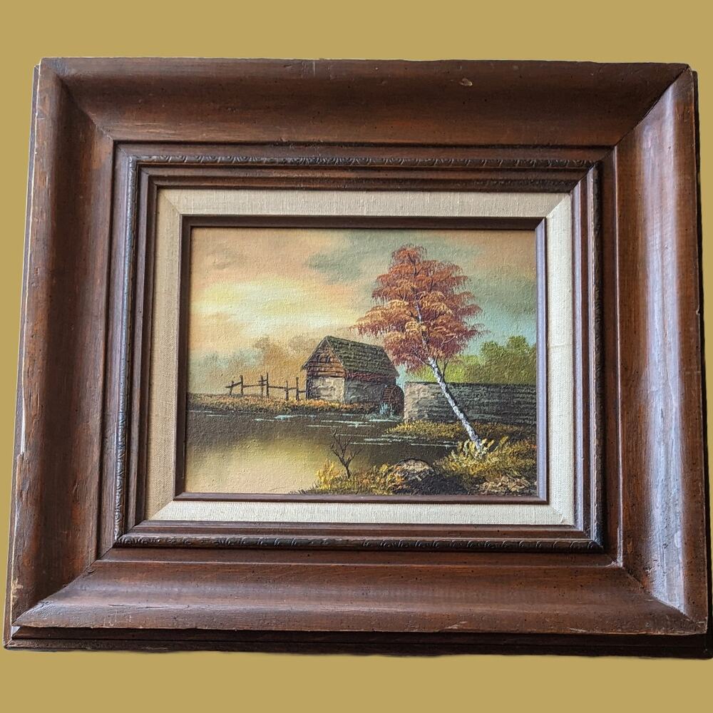 Vintage Pastoral Landscape Framed Oil Paintings, Made in Mexico - Pair of Two